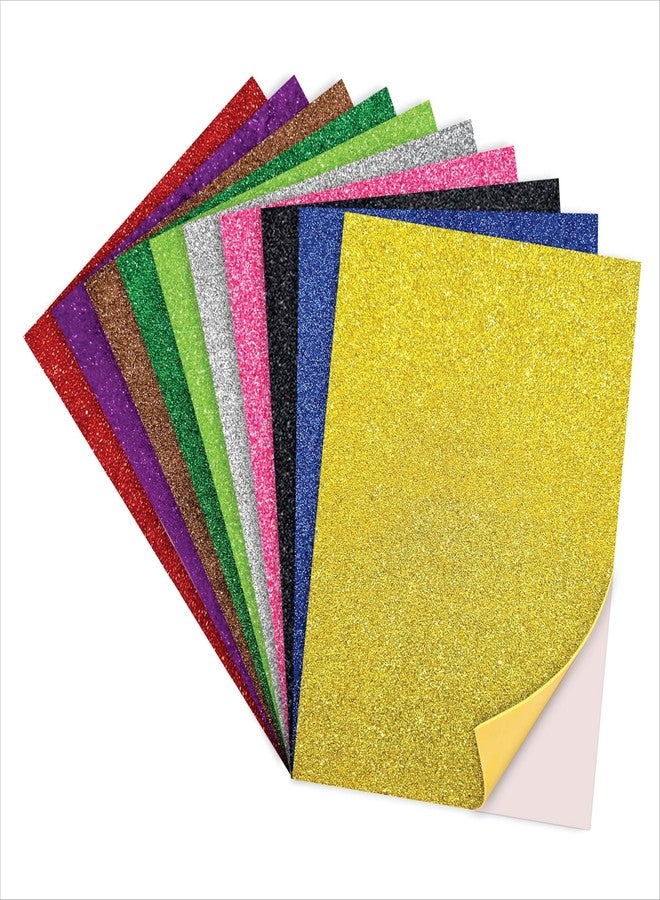 Creative Props Glitter Paper Sheets, Perfect for craft projects, scrapbooking, card making Self-Adhesive, Multicolour, 10 Pieces - Image 1